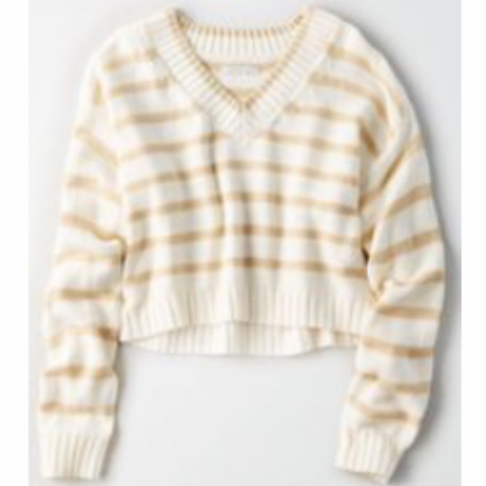 nwot american eagle cropped white & tan sweater
